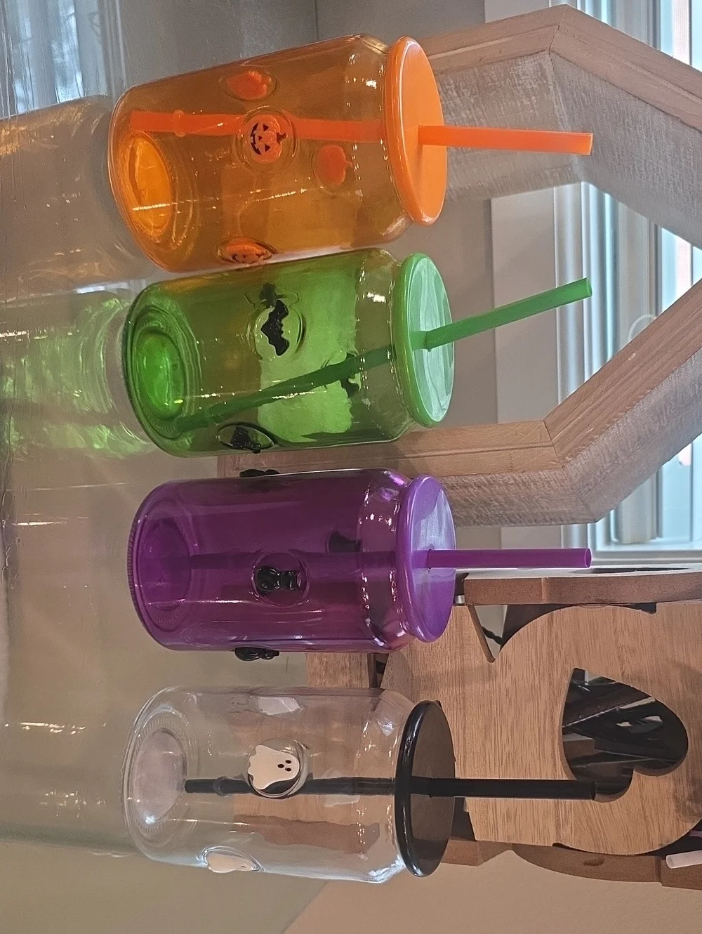 4 Halloween Glass Tumbler Cup Set - Orange, Green, Purple, Clear